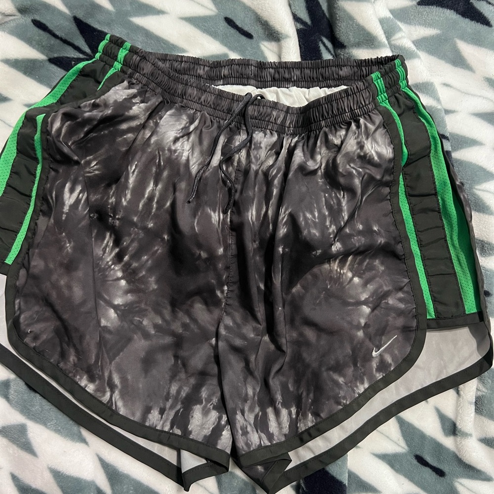 Nike Gray and Green Athletic Shorts Moisture-Wicking Design
